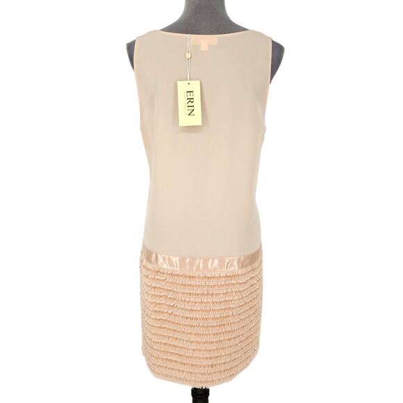 Erin Fetherston Dress Womens 10 Peach Chiffon Fringe Trim Skirt Side Zip New - Picture 2 of 16